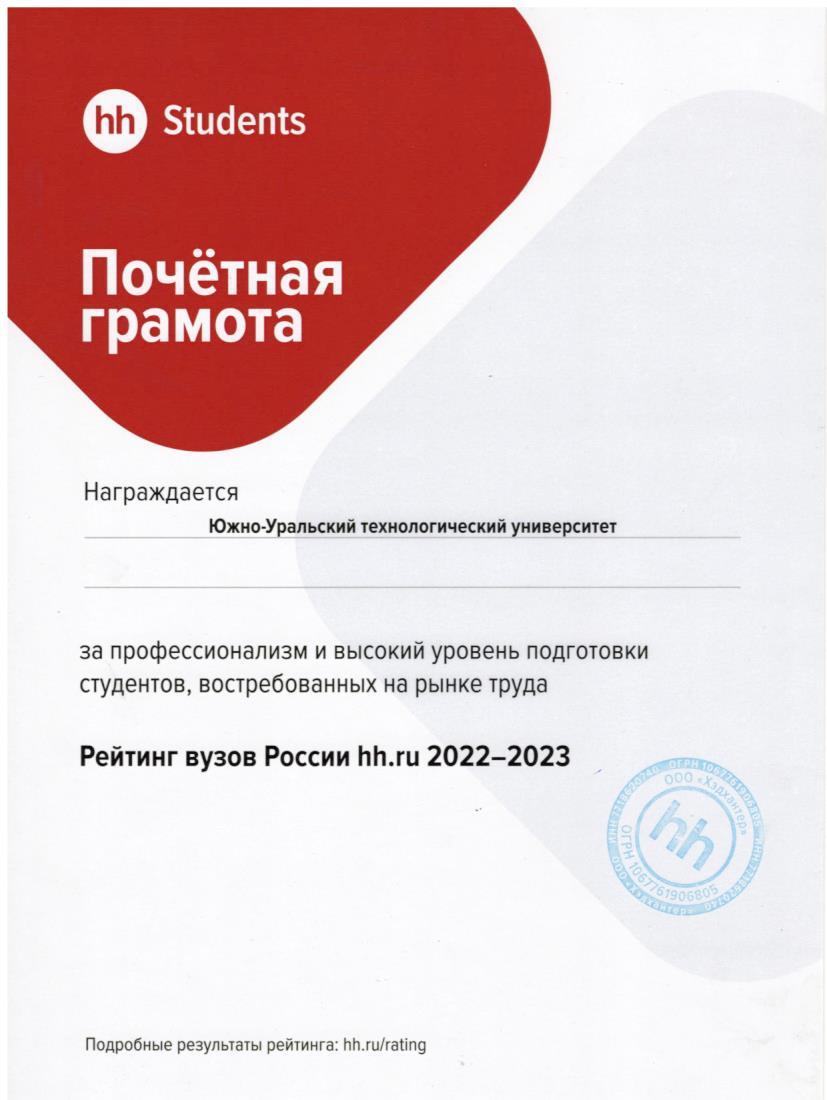 ЮУТУ вошёл в рейтинг лучших вузов России по версии hh.ru 2022–2023 /  Главные новости